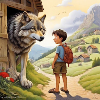 Illustration d'un garçon et un loup 