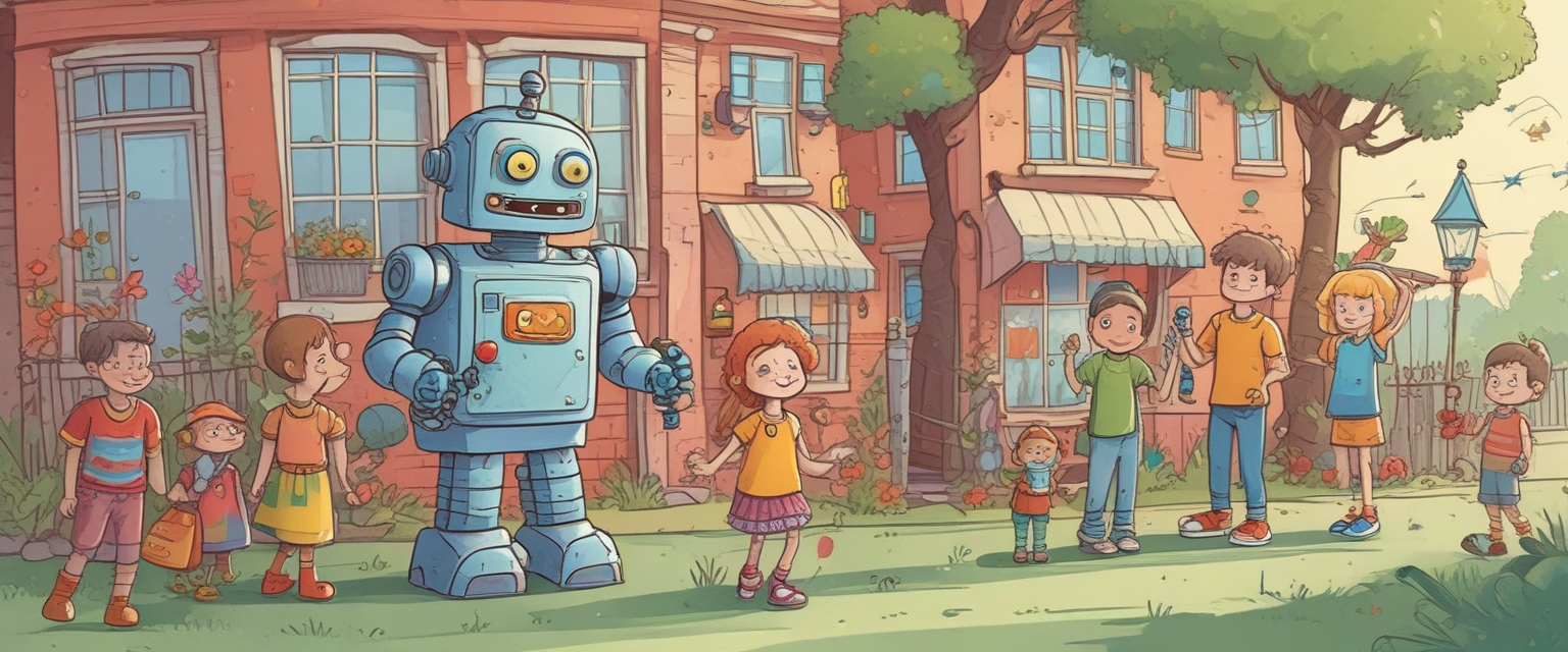 Illustration d'un robot entouré par des enfants